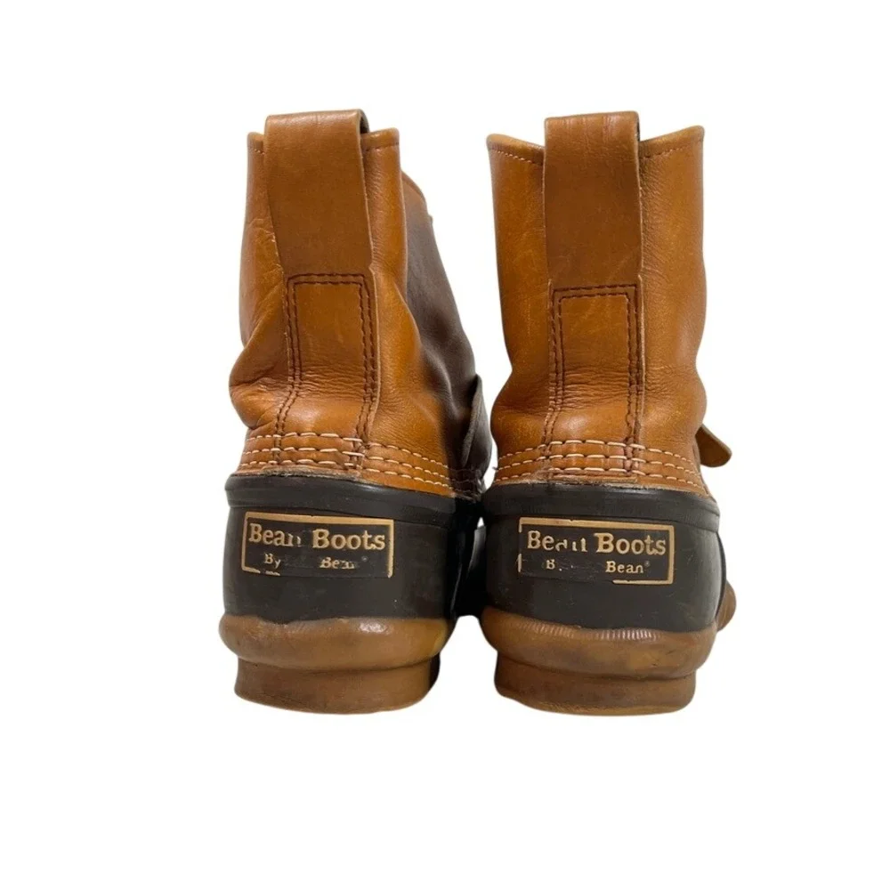 LL Bean Buckle Boots Mens Size 7 Tan Leather Brown Duck Bean Boots‎ USA Buckle